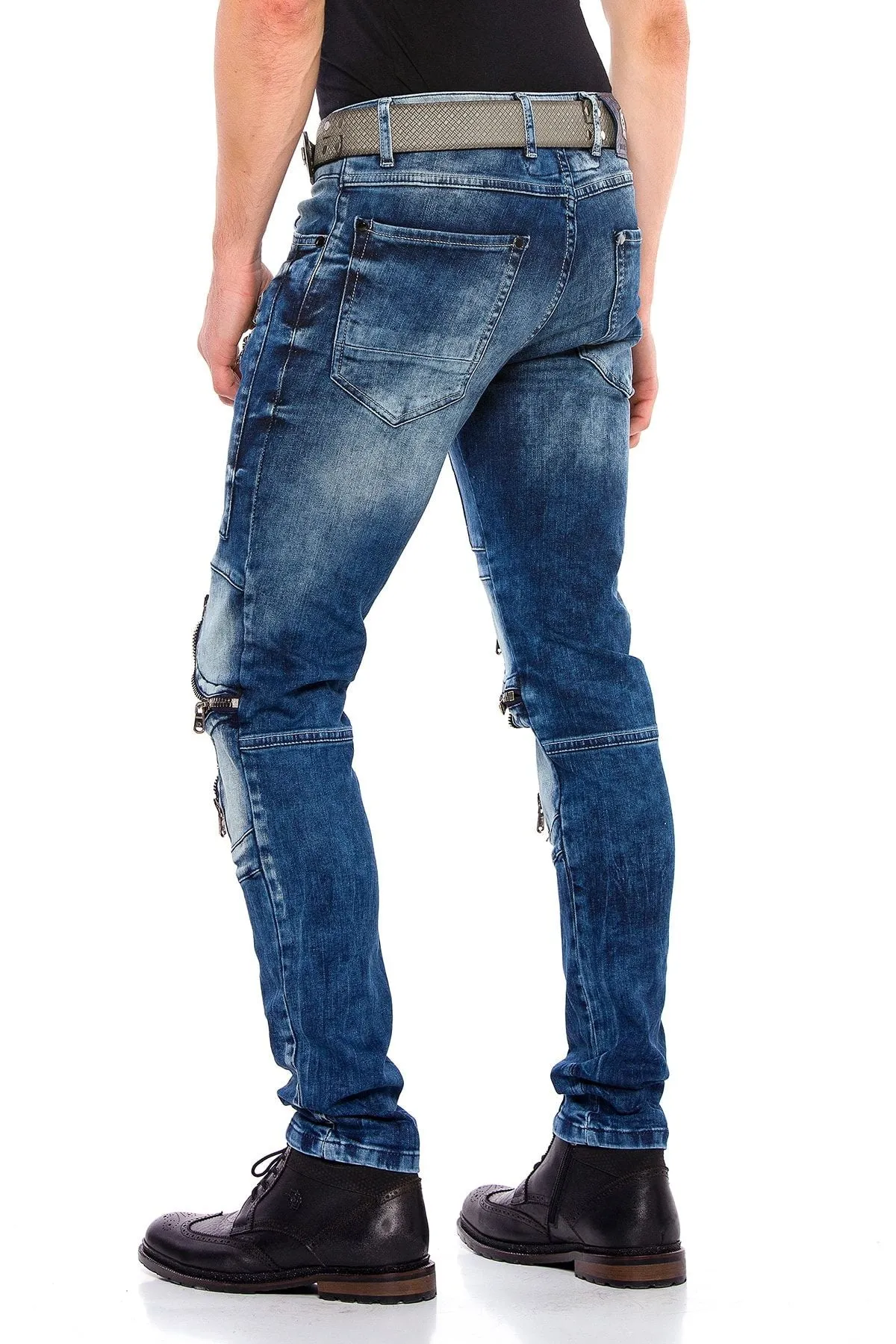 CD551 Herren bequeme Jeans mit modischen Details in Straight Fit