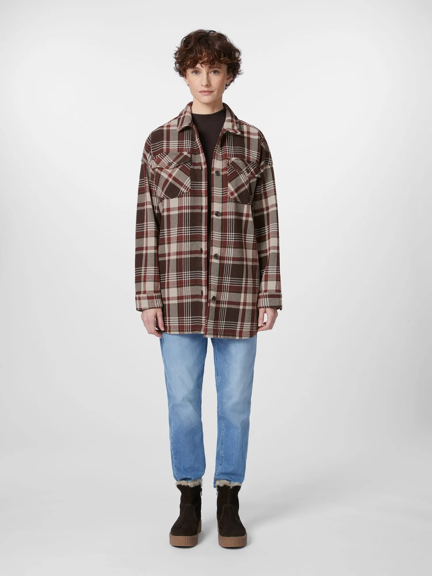 Damen-Hemdjacke kariert, Braunrot