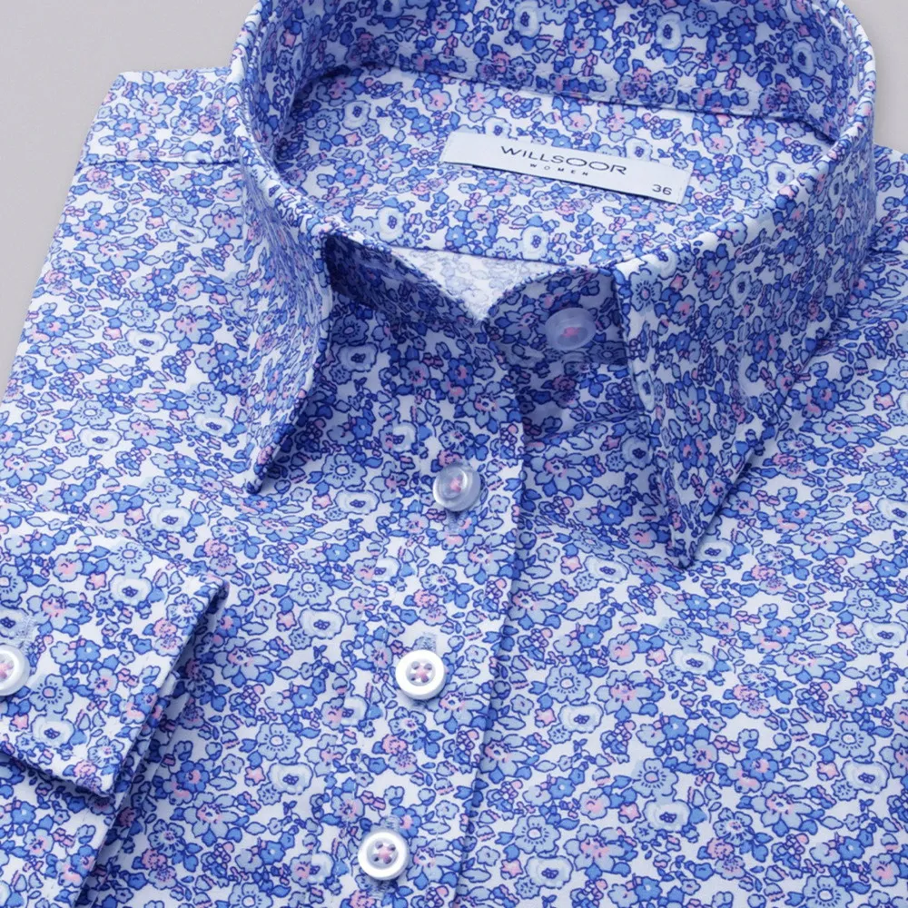 Damenhemd im attraktiven Design mit feinem blauen Blumenmuster 11640