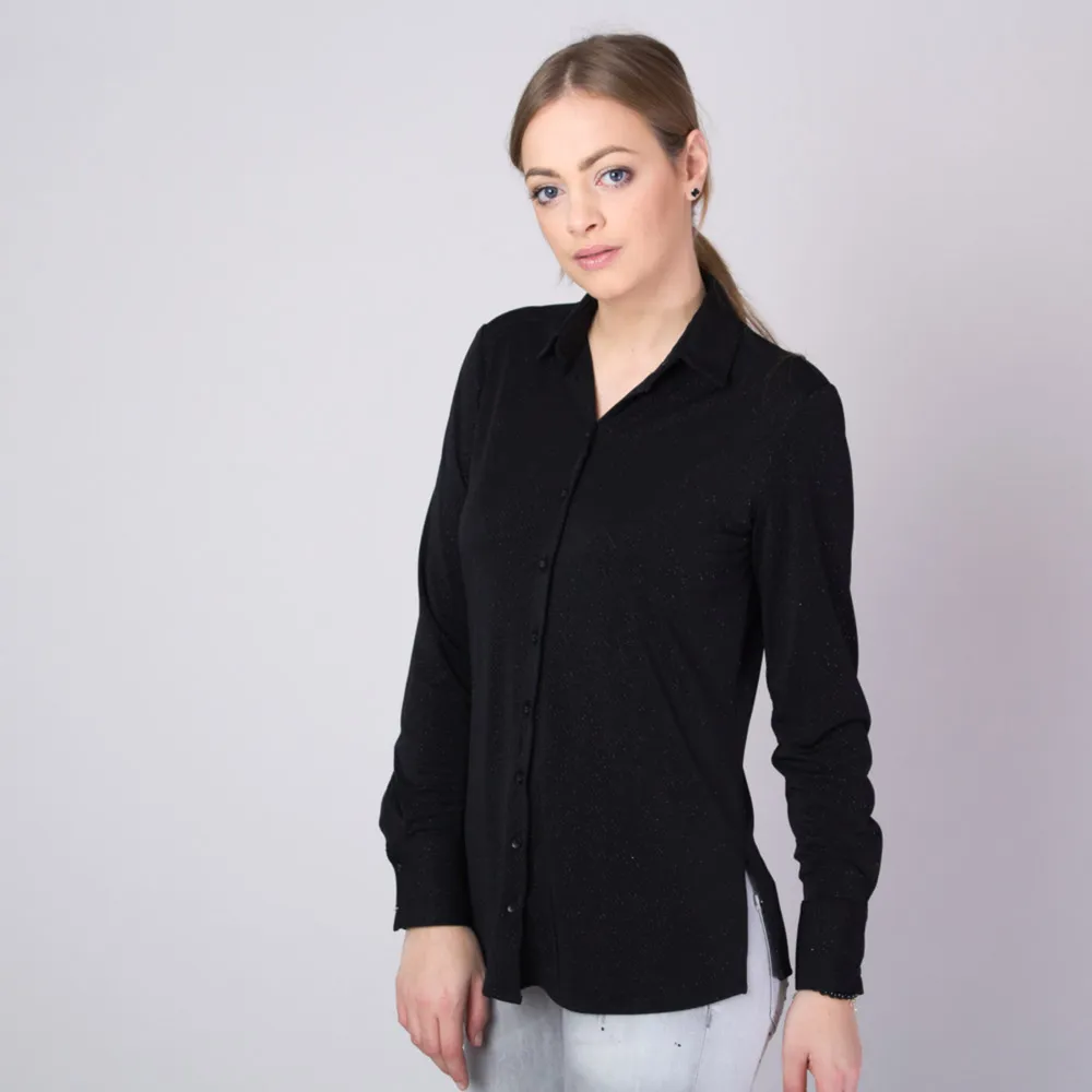 Damenhemd Schwarz mit silber Fadenmuster 11349