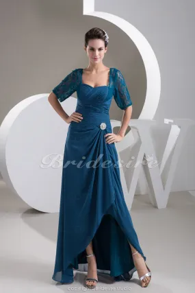 Etui-Linie Herz-Ausschnitt bodenlang 3/4 Länge Ärmel Chiffon Brautmutterkleid