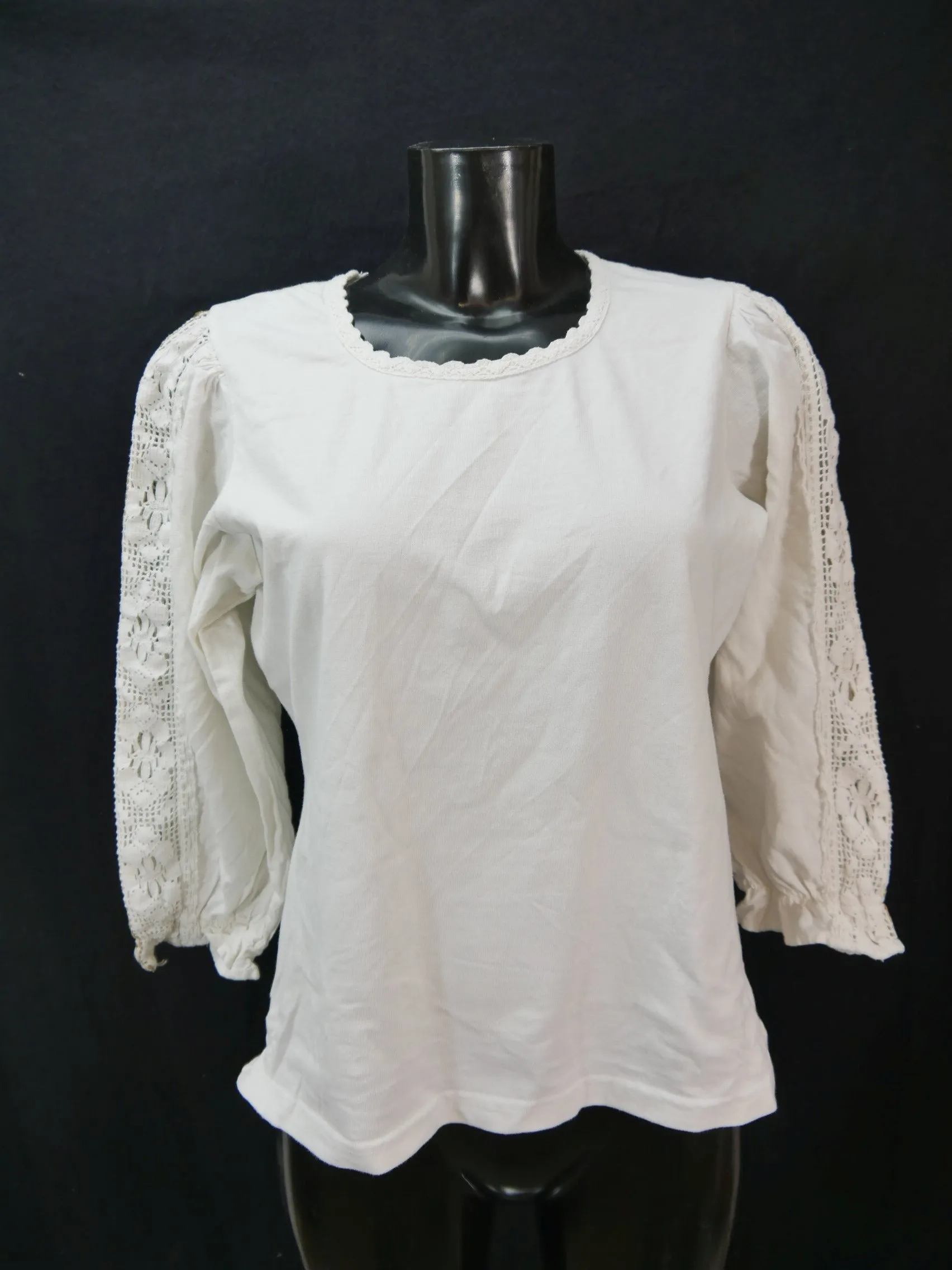Gr.44 Trachtenbluse weiß Bluse B. Baumwollmischung mit Stretch und Spitze TB6623