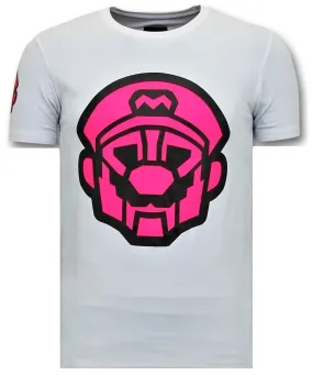 Herren T-Shirts mit Aufdruck - Mario Neon - Weiß