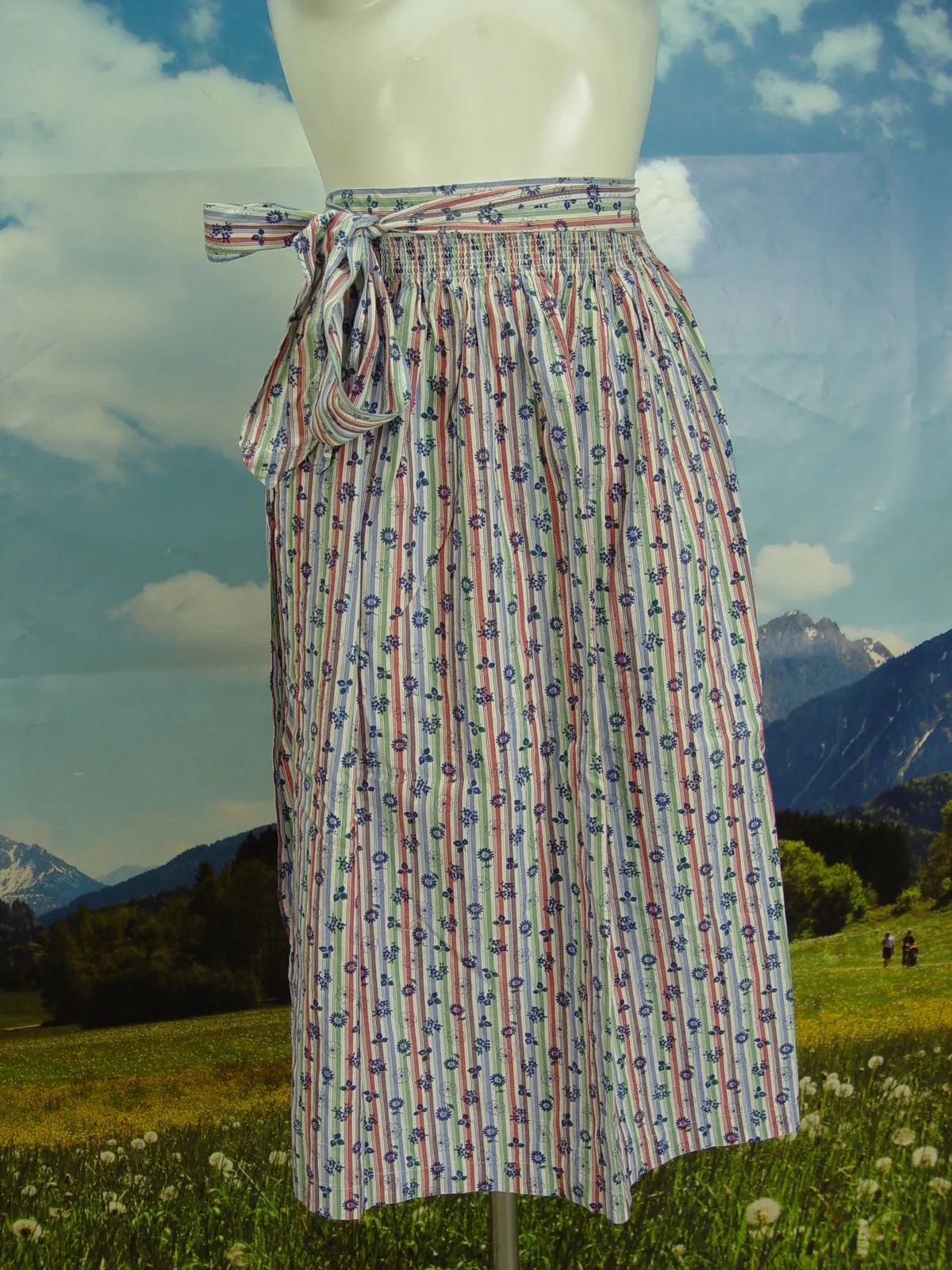 knielange Dirndlschürze mit bedrucktem Blumemmuster  Dirndl-Schürze  TS612