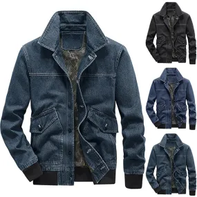 Modische Herren-Jeansjacke mit Stehkragen - Langarm-Design
