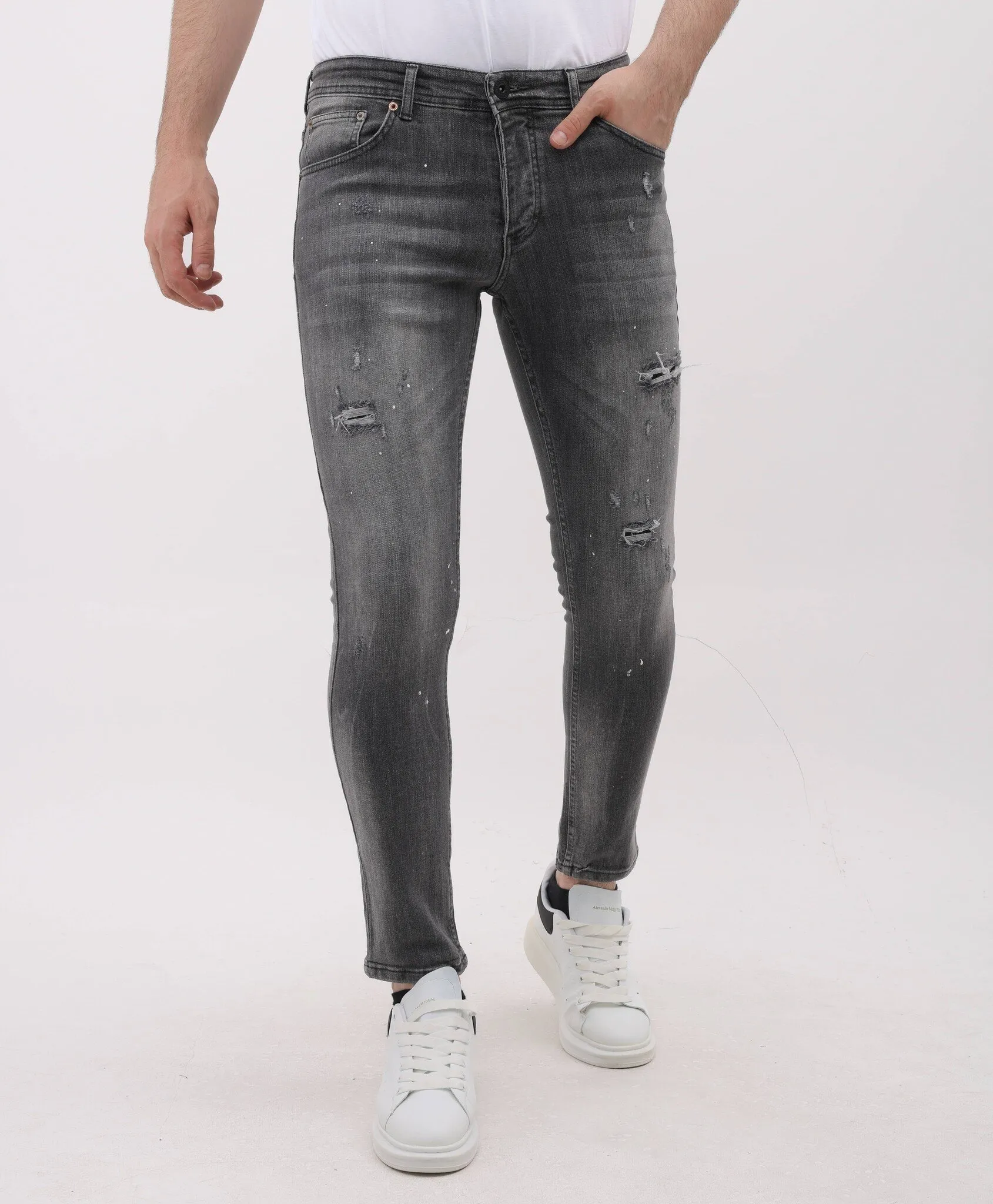 Stonewashed Slim Fit Jeans mit Rissen Herren – MM-S-115 – Grau