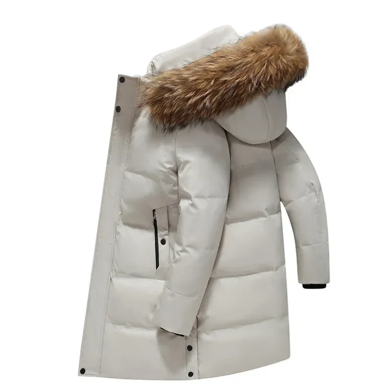 Vintrez - Mantel Herren Lang - Warmer Wintermantel mit Kapuze und Druckknopfdetails